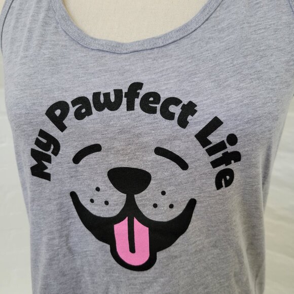 Bella Canvas Tank Top Gray 'My Pawfect Life' Dog Puppy Face Tongue Graphic Shirt - Picture 2 of 6